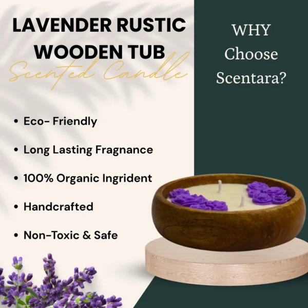 Rustic Wooden Tub Lavender Scented Candle Scentara
