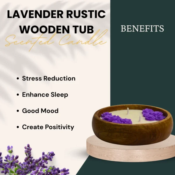 Rustic Wooden Tub Lavender Scented Candle Scentara