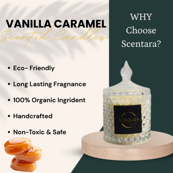 Vanilla Caramel Scented Candle in Glass Jar Scentara - Image 3