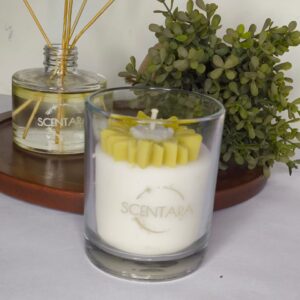 Lemon and Sandalwood Scented Candle Glass Jar