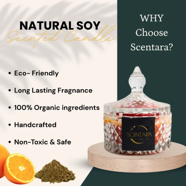 Fruity Orange & Cedarwood Fragrance Natural Soy & Beeswax Candle Scented Candle Glass Jar - Image 5