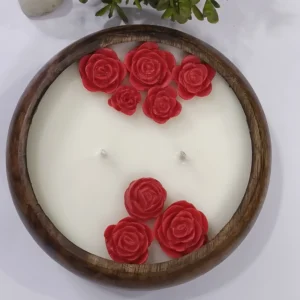 Round Wooden Tub Diya Rose and Sandalwood Fragrance